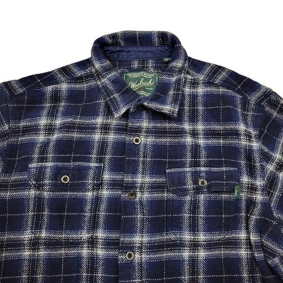 Woolrich Thick Cotton Button Down Shirt Shacket Blue Plaid Men's XL - Picture 5 of 15